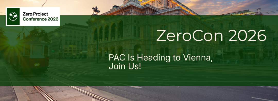 Header image for Zero Project Conference showing Vienna cityscape with a green overlay and the text: "ZeroCon 2026 - PAC is heading to Vienna, join us!"