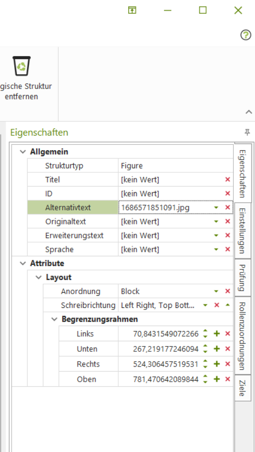 Screenshot: Benutzeroberfläche axesPDF: Dokumenteigenschaften