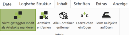 Ausschnitt von axesPDF: Der Reiter "Inhalt" ist geöffnet. "Nicht-getaggter Inhalt als Artefakte markieren" ist grün hinterlegt.