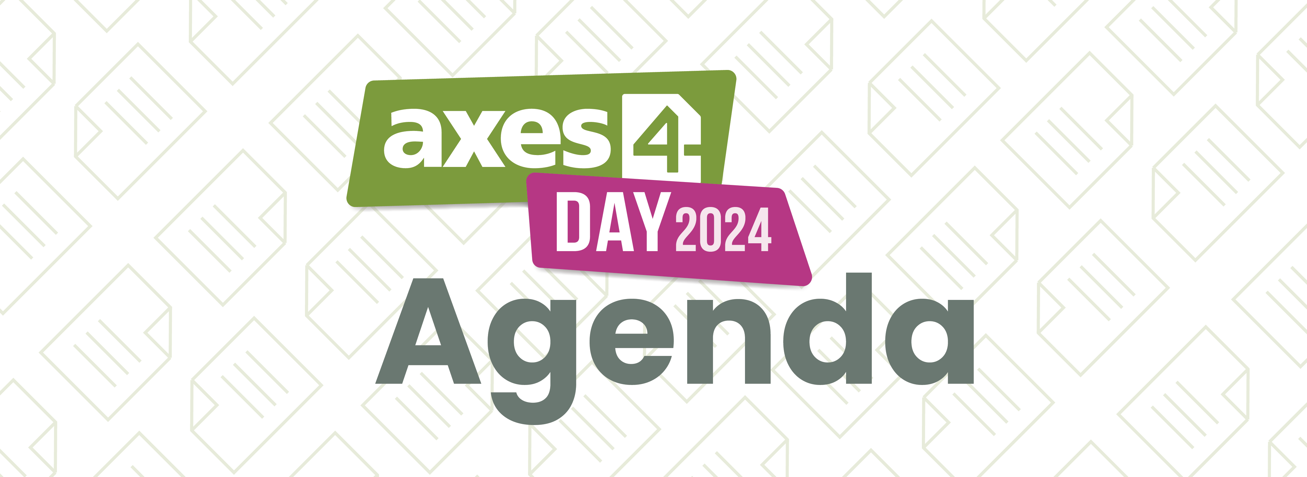 Logo: axes4 Day 2024. Text: Agenda. Hintergrund: Zahlreiche hellgrüne Symbole "Dokumente" auf weißem Untergrund. 