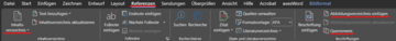 Die Registerkarte Referenzen ist geöffnet. Links ist die Auswahl Inhaltsverzeichnis markiert, rechts die Optionen Abbildungsverzeichnis einfügen und Querverweis.