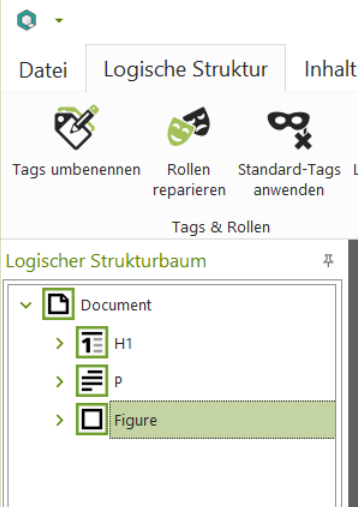 Screenshot: Benutzeroberfläche axesPDF: Logischer Strukturbaum.