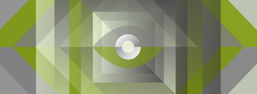 In der Mitte der Abbildung ist ein Ikon eines Auges. Um das Auge ist ein kalaidoskopisches Muster, das die Farben grün und grau enthält. Außen sind die Kontraste stark während sie zur Mitte hin abnehmen.