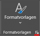 Der Auswahlpunkt und das Symbol Formatvorlagen mit einem kleinen Pfeil rechts unten, welcher rot markiert ist.