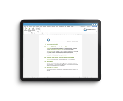 Screen with Microsoft Word and axesWord: the result is a PDF/UA file