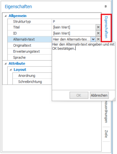 Bildschirmfoto des Aufgabenbereich-Fensters in axesPDF. Auswahl des Menü-Punktes "Eigenschaften".