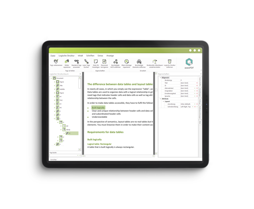 Bildschirm mit axesPDF: Sie beginnen mit einem PDF und erhalten eine PDF/UA-Datei