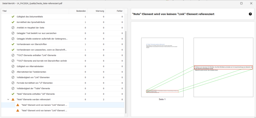Screenshot: Detail-Bericht aus PAC