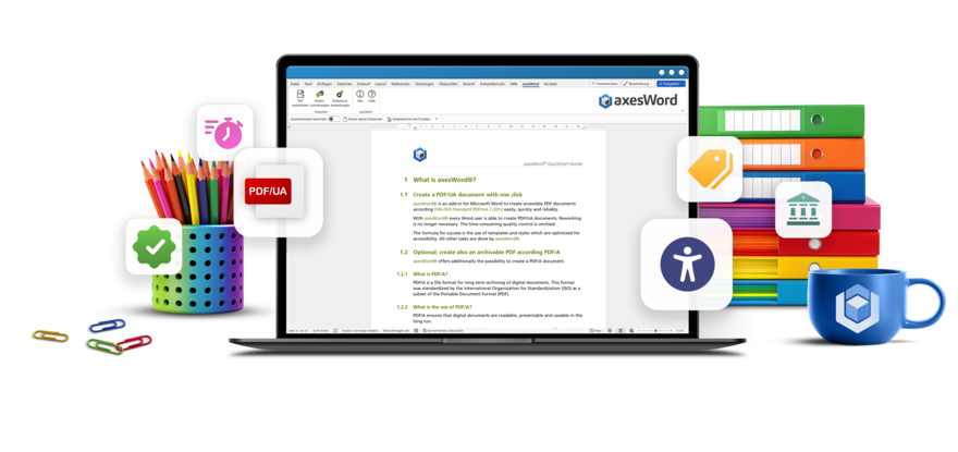 Laptop mit axes4 Software und Bürozubehör