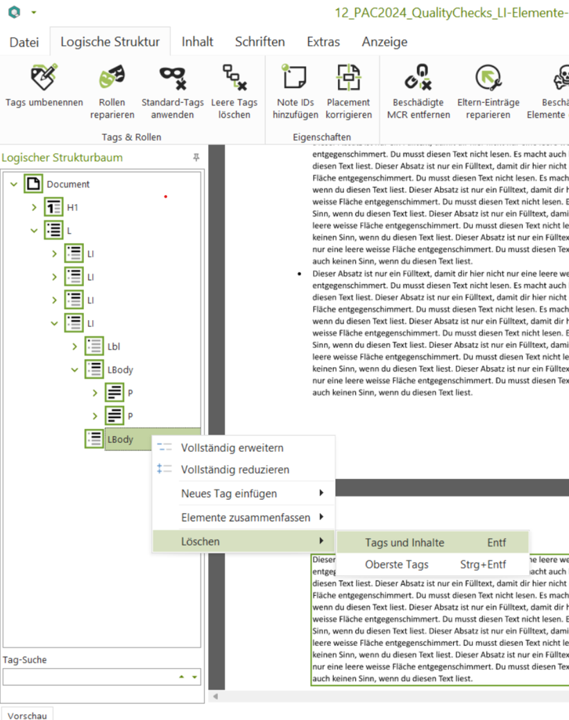 Screenshot axesPDF: LBody-Tags löschen